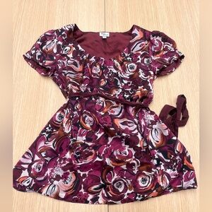 Mimi Maternity Top Women’s Size Small Purple Floral 100% Silk